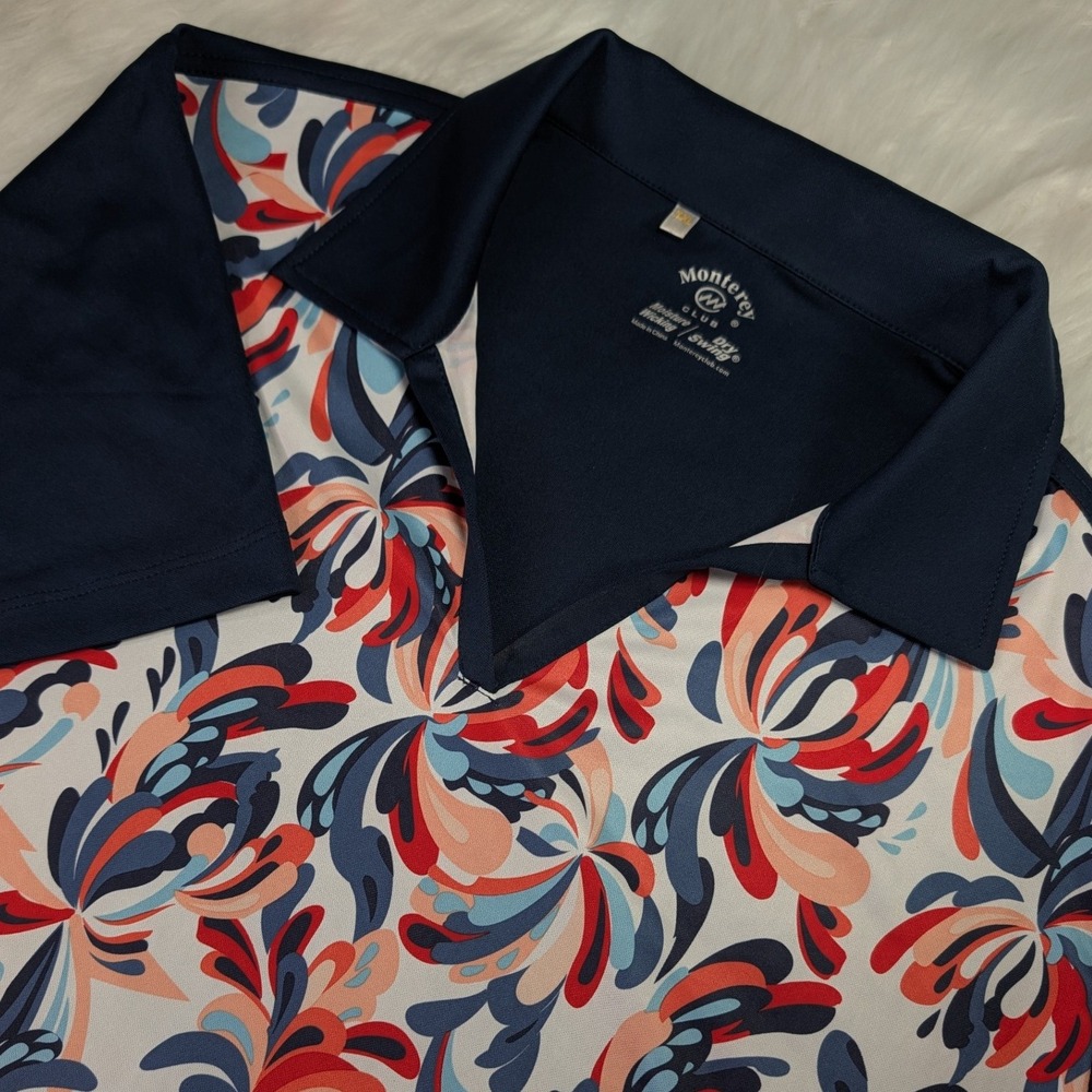 Monterey Club Golf Polo Women XXL Navy Blue Abstract Floral Dry Swing V-Neck Top